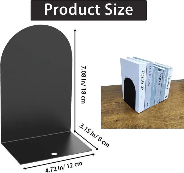 Alt view image 3 of 7 - MerryNine Metal Book Ends, 4 Pack Black Bookends for Shelves, Book Holder for Heavy Books, Book End for Kids Books, Decoration Bookend for Home Office