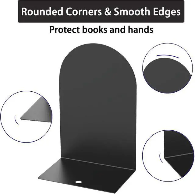Alt view image 4 of 7 - MerryNine Metal Book Ends, 4 Pack Black Bookends for Shelves, Book Holder for Heavy Books, Book End for Kids Books, Decoration Bookend for Home Office