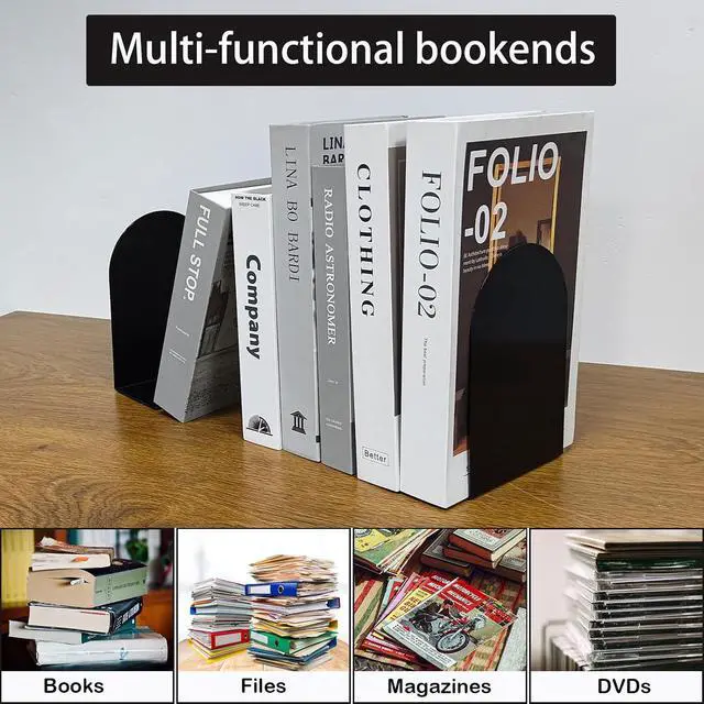 Alt view image 5 of 7 - MerryNine Metal Book Ends, 4 Pack Black Bookends for Shelves, Book Holder for Heavy Books, Book End for Kids Books, Decoration Bookend for Home Office