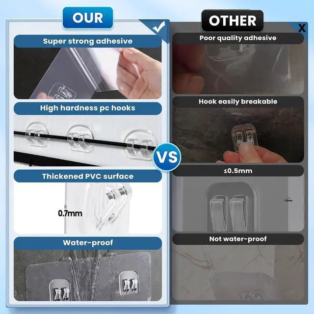 Alt view image 4 of 7 - 4 Pack Shower Caddy Adhesive Replacement, Shower Shelf Strong Adhesive Hooks, No Drilling, Transparent WaterProof Strips for Bathroom Shelves & Kitchen Racks