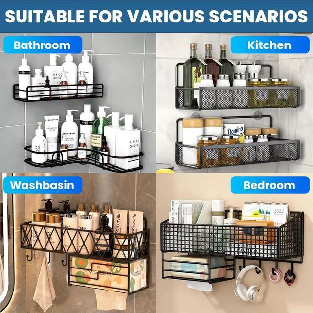 Alt view image 7 of 7 - 4 Pack Shower Caddy Adhesive Replacement, Shower Shelf Strong Adhesive Hooks, No Drilling, Transparent WaterProof Strips for Bathroom Shelves & Kitchen Racks