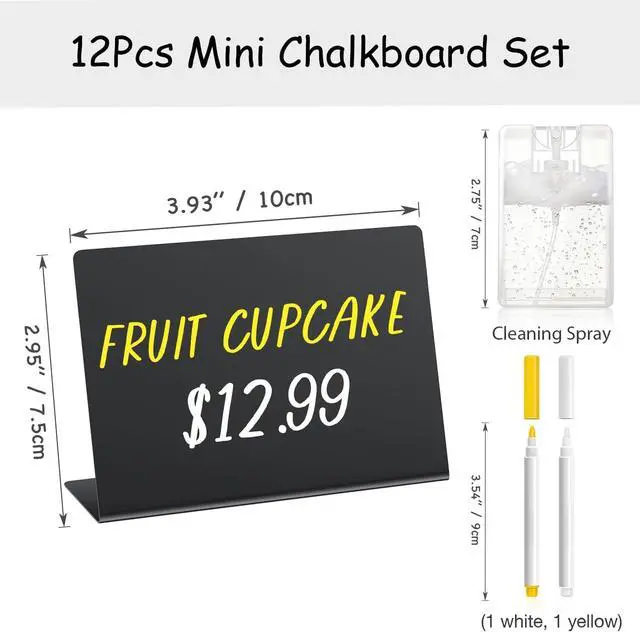 Alt view image 3 of 7 - PigPotParty 12 Pcs Food Labels for Party Buffet 4"x3" Mini Chalkboard Signs | Place Cards for Food Buffet, Party Labels - Name Tags- Taco/Bake Sale/BBQ Food Sign, w/Cleaning Spray & 2 Markers