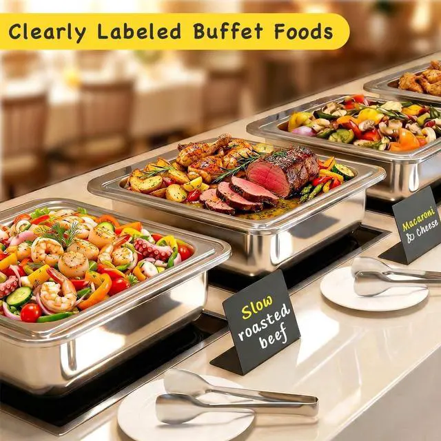 Alt view image 5 of 7 - PigPotParty 12 Pcs Food Labels for Party Buffet 4"x3" Mini Chalkboard Signs | Place Cards for Food Buffet, Party Labels - Name Tags- Taco/Bake Sale/BBQ Food Sign, w/Cleaning Spray & 2 Markers