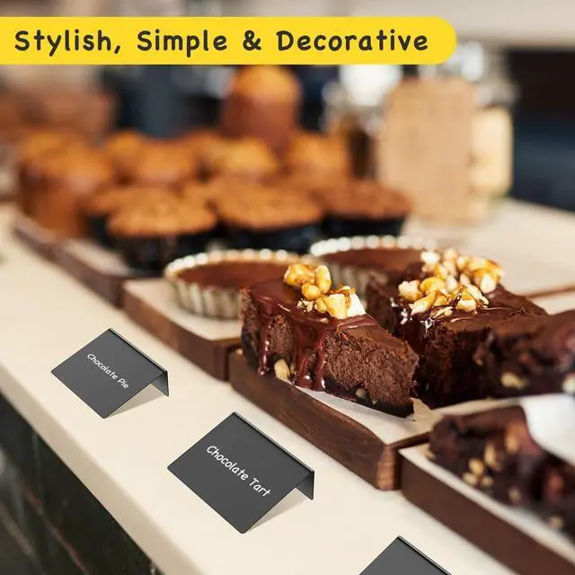 Alt view image 7 of 7 - PigPotParty 12 Pcs Food Labels for Party Buffet 4"x3" Mini Chalkboard Signs | Place Cards for Food Buffet, Party Labels - Name Tags- Taco/Bake Sale/BBQ Food Sign, w/Cleaning Spray & 2 Markers