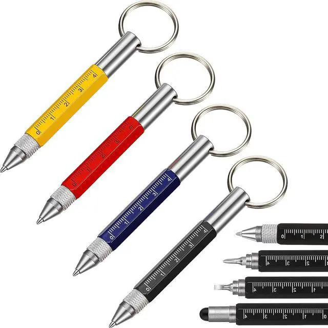 Main image of Zonon 4 Pcs Fathers Day Dad Gift Set 6 in 1 Edc Multitool Pen Key Ring Screwdriver Pen with Ruler Stylus Two-head Ballpoint Refills Metal Multi Tool Pens for Dad Office Construction Workers Multicolor