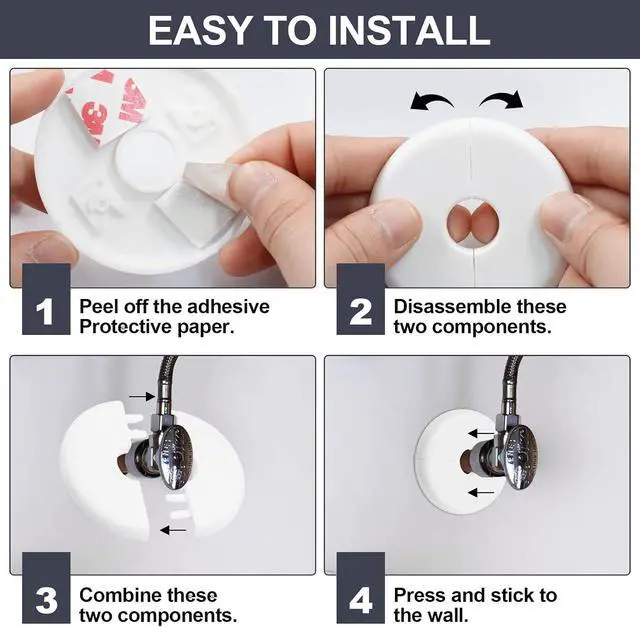 Alt view image 4 of 7 - 4Pcs 16MM Self-Adhesive Wall Split Flange, White | 1/2 Inch Outer Diameter Pipes, ABS Round Escutcheon Plate, Plumbing Cover Plates, Decorative Faucet Accessories