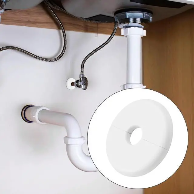 Alt view image 6 of 7 - 4Pcs 16MM Self-Adhesive Wall Split Flange, White | 1/2 Inch Outer Diameter Pipes, ABS Round Escutcheon Plate, Plumbing Cover Plates, Decorative Faucet Accessories