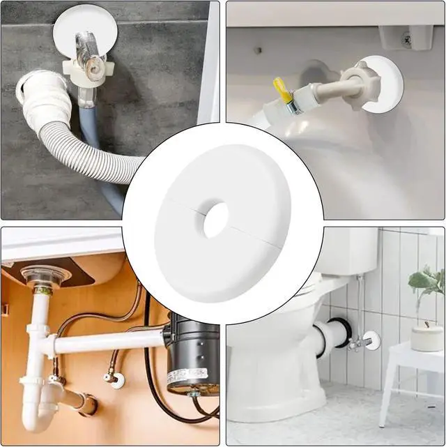 Alt view image 7 of 7 - 4Pcs 16MM Self-Adhesive Wall Split Flange, White | 1/2 Inch Outer Diameter Pipes, ABS Round Escutcheon Plate, Plumbing Cover Plates, Decorative Faucet Accessories