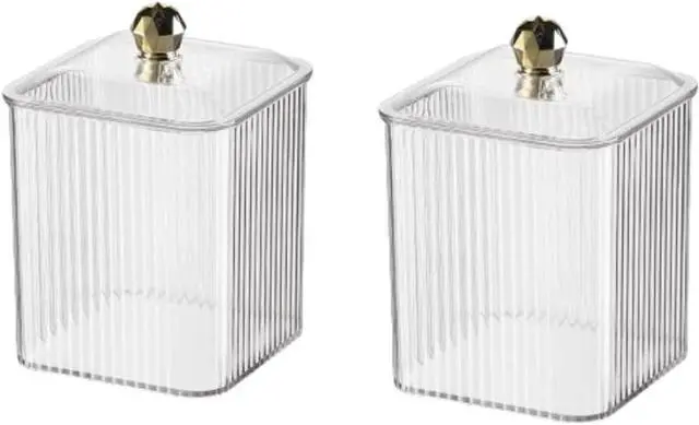 Main image of 2 Pack Acrylic Qtip Holder Cotton Swabs Holder Cotton Ball Organizer Clear Qtip Dispenser Jar with Lid for Bathroom Vanity Canister Storage