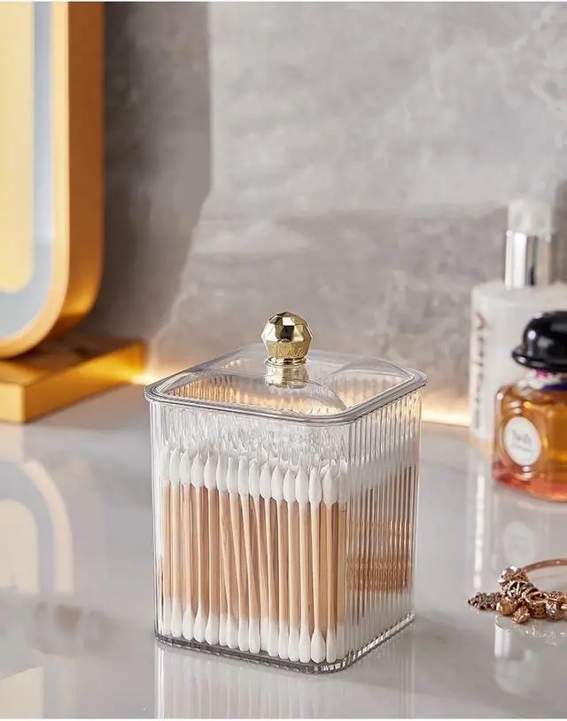 Alt view image 4 of 7 - 2 Pack Acrylic Qtip Holder Cotton Swabs Holder Cotton Ball Organizer Clear Qtip Dispenser Jar with Lid for Bathroom Vanity Canister Storage