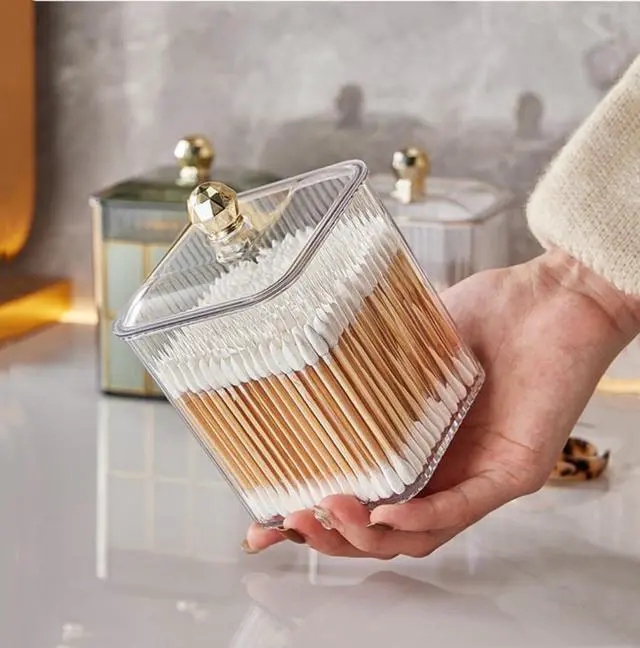 Alt view image 2 of 7 - 2 Pack Acrylic Qtip Holder Cotton Swabs Holder Cotton Ball Organizer Clear Qtip Dispenser Jar with Lid for Bathroom Vanity Canister Storage