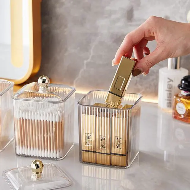 Alt view image 5 of 7 - 2 Pack Acrylic Qtip Holder Cotton Swabs Holder Cotton Ball Organizer Clear Qtip Dispenser Jar with Lid for Bathroom Vanity Canister Storage