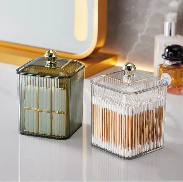Alt view image 6 of 7 - 2 Pack Acrylic Qtip Holder Cotton Swabs Holder Cotton Ball Organizer Clear Qtip Dispenser Jar with Lid for Bathroom Vanity Canister Storage