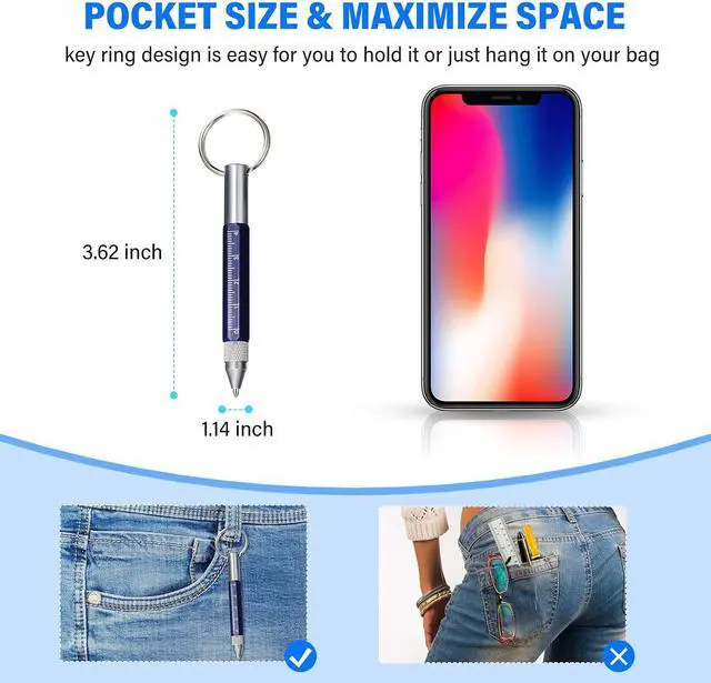 Alt view image 6 of 7 - Zonon 4 Pcs Fathers Day Dad Gift Set 6 in 1 Edc Multitool Pen Key Ring Screwdriver Pen with Ruler Stylus Two-head Ballpoint Refills Metal Multi Tool Pens for Dad Office Construction Workers Multicolor