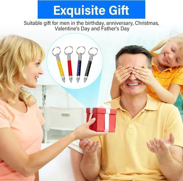 Alt view image 5 of 7 - Zonon 4 Pcs Fathers Day Dad Gift Set 6 in 1 Edc Multitool Pen Key Ring Screwdriver Pen with Ruler Stylus Two-head Ballpoint Refills Metal Multi Tool Pens for Dad Office Construction Workers Multicolor