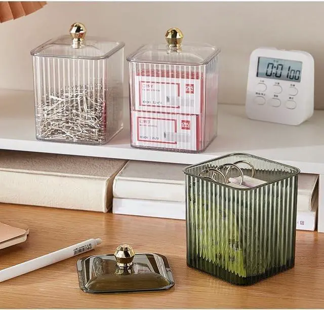 Alt view image 7 of 7 - 2 Pack Acrylic Qtip Holder Cotton Swabs Holder Cotton Ball Organizer Clear Qtip Dispenser Jar with Lid for Bathroom Vanity Canister Storage