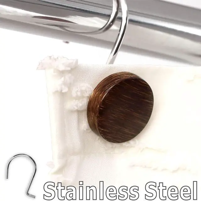 Alt view image 3 of 7 - Farmhouse Boho Shower Curtain Hooks-Wood Texture Resin Button Rings, 12Pcs | Rustproof Hangers, Neutral Earthy Nature Inspired Accents, Western Vintage Fall Winter Christmas Decor for Country Bathroom