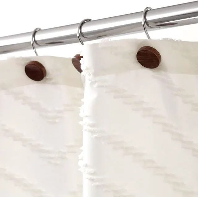 Alt view image 6 of 7 - Farmhouse Boho Shower Curtain Hooks-Wood Texture Resin Button Rings, 12Pcs | Rustproof Hangers, Neutral Earthy Nature Inspired Accents, Western Vintage Fall Winter Christmas Decor for Country Bathroom