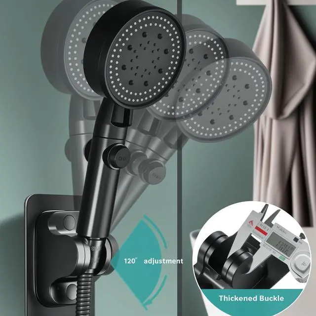 Alt view image 3 of 7 - DALAN self-Adhesive Shower Head Bracket - 120-degree Adjustable Handheld Shower Bracket, no Drilling Required, Wall-Mounted, Waterproof (Matte Black)