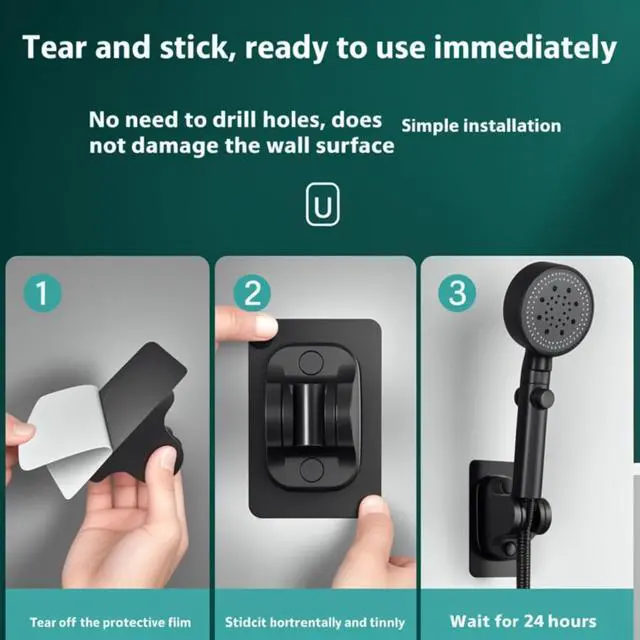 Alt view image 4 of 7 - DALAN self-Adhesive Shower Head Bracket - 120-degree Adjustable Handheld Shower Bracket, no Drilling Required, Wall-Mounted, Waterproof (Matte Black)