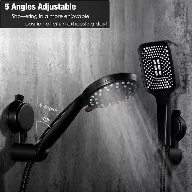 Alt view image 2 of 7 - Suction Cup Hand held Shower Head Holder- Reusable - 5 Angles Adjustable - Bathroom Wall Mount Shower Wand Holder - Matte Black