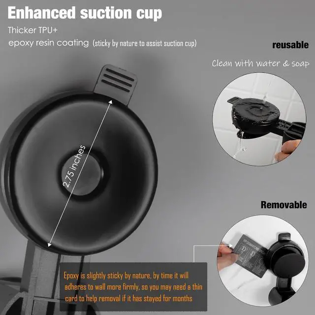 Alt view image 4 of 7 - Suction Cup Hand held Shower Head Holder- Reusable - 5 Angles Adjustable - Bathroom Wall Mount Shower Wand Holder - Matte Black