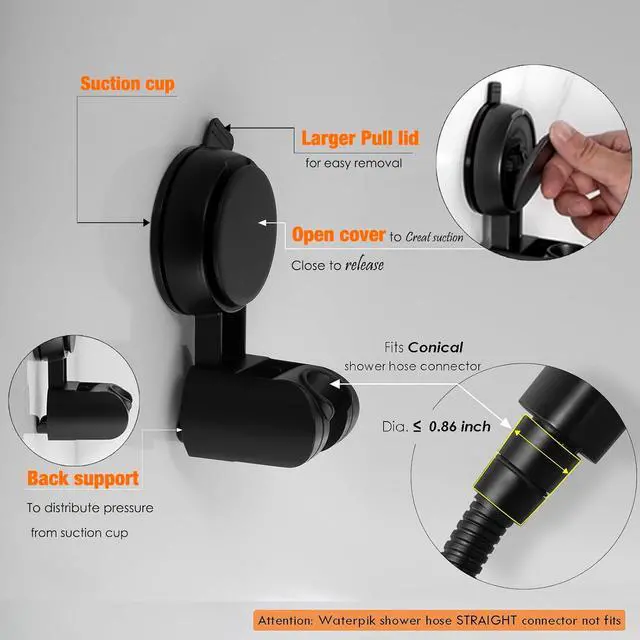 Alt view image 5 of 7 - Suction Cup Hand held Shower Head Holder- Reusable - 5 Angles Adjustable - Bathroom Wall Mount Shower Wand Holder - Matte Black
