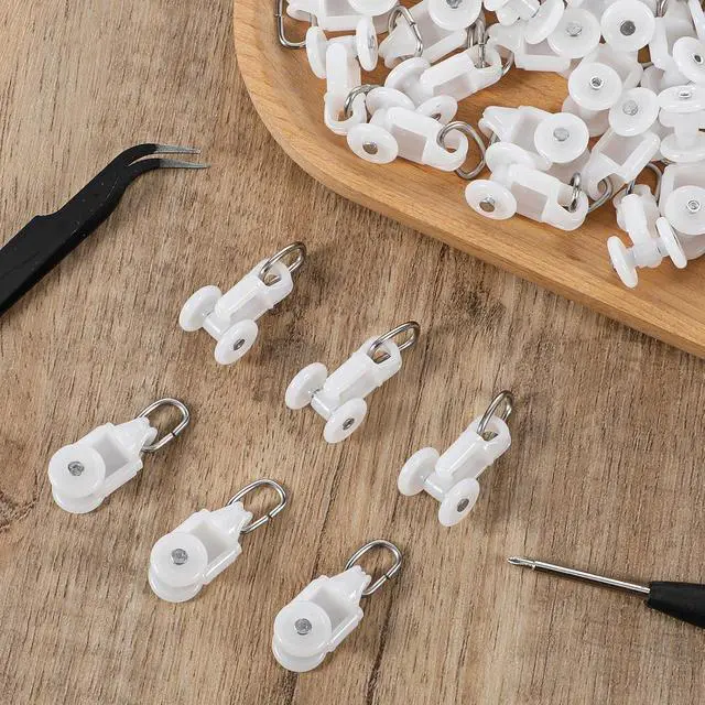 Alt view image 4 of 7 - 50 Pcs Curtain Track Glider Rollers Hooks Curtain Track Glider Ceiling Tracks Hooks Rail Gliders Mute Wheel Ball Pulley for 23 * 28mm Rails (Inner Diameter)