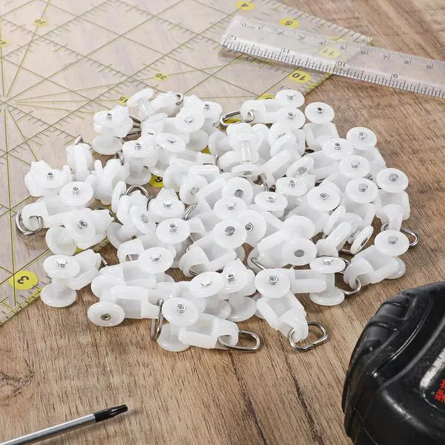 Alt view image 6 of 7 - 50 Pcs Curtain Track Glider Rollers Hooks Curtain Track Glider Ceiling Tracks Hooks Rail Gliders Mute Wheel Ball Pulley for 23 * 28mm Rails (Inner Diameter)