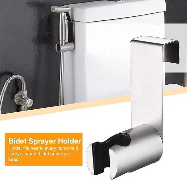Alt view image 3 of 7 - Bidet Sprayer Holder,Stainless Steel Hanging Rack Punch-Free Toilet Bidets Holder,Replacement Hanger for Hand Shower Toilet Bidet Sprayer,Toilet Bathroom Attachment