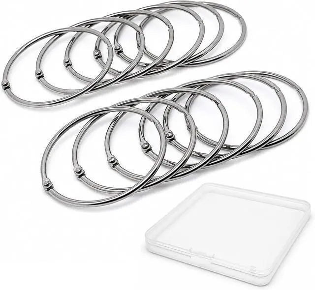 Main image of 12 Pack 304 Stainless Steel Shower Curtain Rings Rustproof 58mm ID | Openable hinged hooks, 58mm / 2.28" inner diameter, 3mm heavy duty wire, polished opening, double rivets