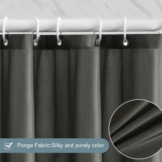 Alt view image 2 of 7 - Furlinic Full Coverage Shower Curtain Liner 60x78 Inch Dark Grey,Waterproof Fabric with 78" Height for Tall Showers,Heavy Duty Hem and Machine Washable,Hotel Quality Polyester with Easy Install Hooks.