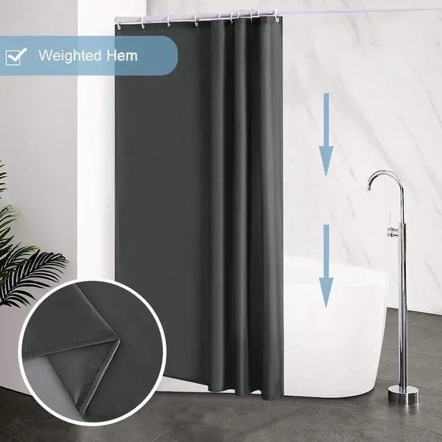 Alt view image 4 of 7 - Furlinic Full Coverage Shower Curtain Liner 60x78 Inch Dark Grey,Waterproof Fabric with 78" Height for Tall Showers,Heavy Duty Hem and Machine Washable,Hotel Quality Polyester with Easy Install Hooks.