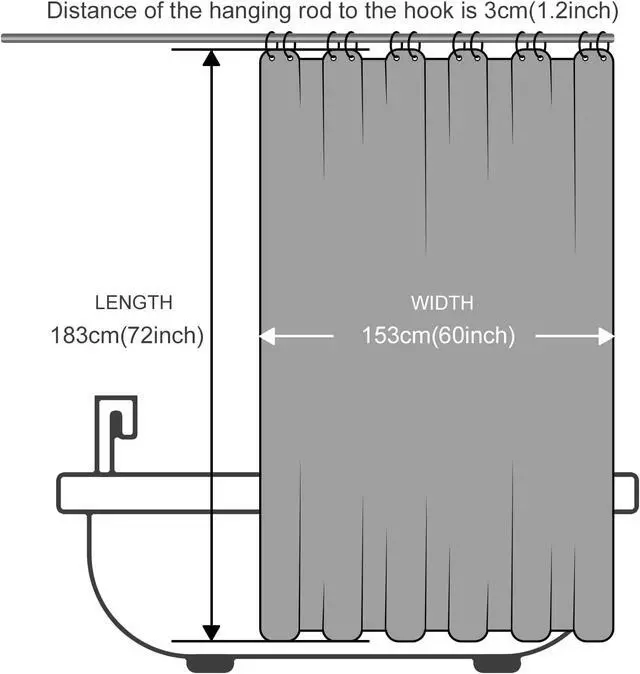Alt view image 6 of 7 - Furlinic Full Coverage Shower Curtain Liner 60x78 Inch Dark Grey,Waterproof Fabric with 78" Height for Tall Showers,Heavy Duty Hem and Machine Washable,Hotel Quality Polyester with Easy Install Hooks.