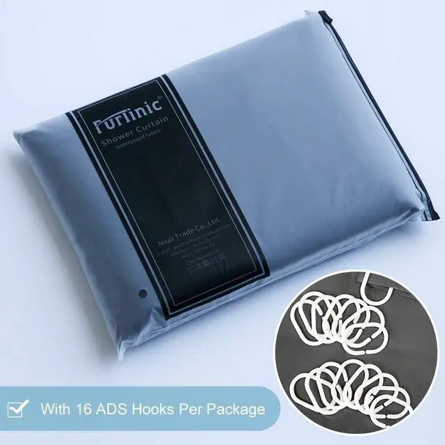 Alt view image 7 of 7 - Furlinic Full Coverage Shower Curtain Liner 60x78 Inch Dark Grey,Waterproof Fabric with 78" Height for Tall Showers,Heavy Duty Hem and Machine Washable,Hotel Quality Polyester with Easy Install Hooks.