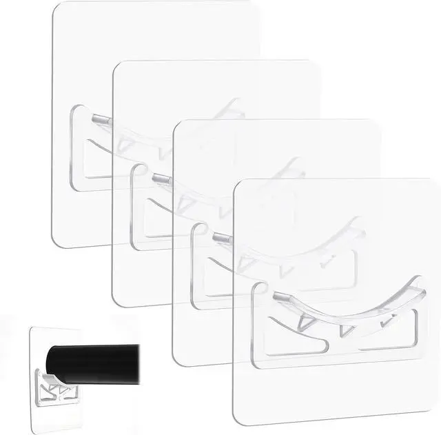 Main image of 4 Pack Transparent Shower Curtain Rod Holder with Strong Adhesive