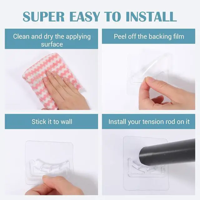 Alt view image 5 of 7 - 4 Pack Transparent Shower Curtain Rod Holder with Strong Adhesive