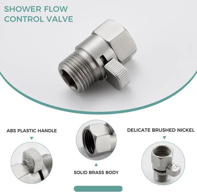 Alt view image 4 of 7 - Aomasi Shower Head Flow Restrictor for Home Bathroom, Brushed Nickel | Solid Brass, G 1/2 Thread, Shower Head Shut off Valve for Easy Water Control & Save, Fits Handheld Shower, Bidet Sprayer