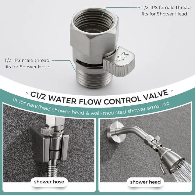 Alt view image 2 of 7 - Aomasi Shower Head Flow Restrictor for Home Bathroom, Brushed Nickel | Solid Brass, G 1/2 Thread, Shower Head Shut off Valve for Easy Water Control & Save, Fits Handheld Shower, Bidet Sprayer