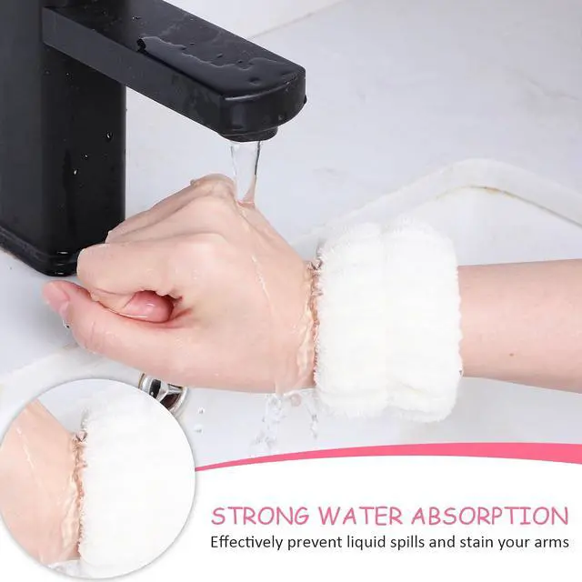 Alt view image 3 of 6 - Chuangdi 4 Pairs Wrist Bands for Washing Face Microfiber,Khaki, Beige | Soft Absorbent Spa Scrunchies, Keep Arms Dry During Facial Cleansing, Ideal for Makeup Removal and Skincare Routines