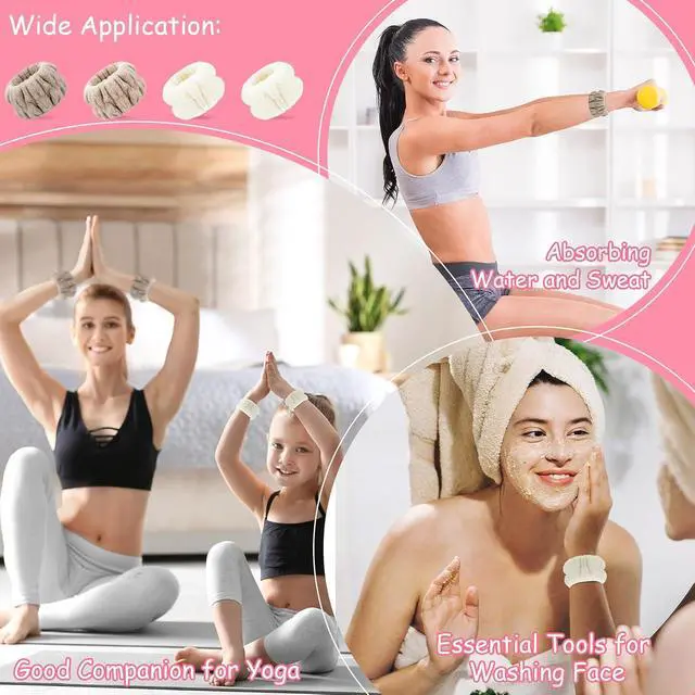 Alt view image 5 of 6 - Chuangdi 4 Pairs Wrist Bands for Washing Face Microfiber,Khaki, Beige | Soft Absorbent Spa Scrunchies, Keep Arms Dry During Facial Cleansing, Ideal for Makeup Removal and Skincare Routines