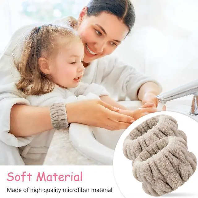 Alt view image 6 of 6 - Chuangdi 4 Pairs Wrist Bands for Washing Face Microfiber,Khaki, Beige | Soft Absorbent Spa Scrunchies, Keep Arms Dry During Facial Cleansing, Ideal for Makeup Removal and Skincare Routines
