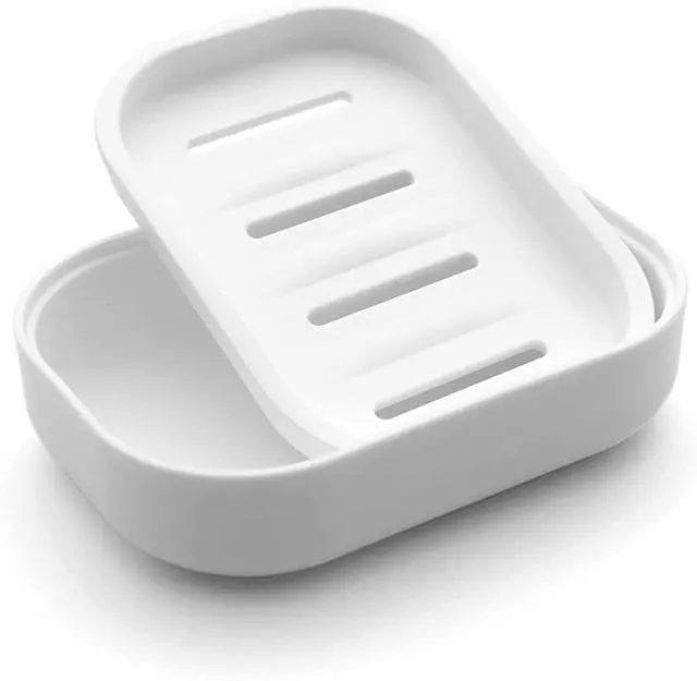 Main image of Plastic Soap Dish, Container, Keeps Soap Dry,Easy Cleaning,Drain,White