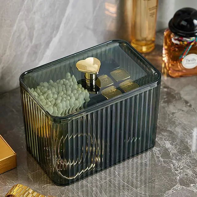 Alt view image 5 of 7 - Qtips Holder Bathroom Container,3-Section Cotton Ball/Swabs Dispenser,3 Grids Apothecary Jar Organizer, Cosmetics Storage for Vanity