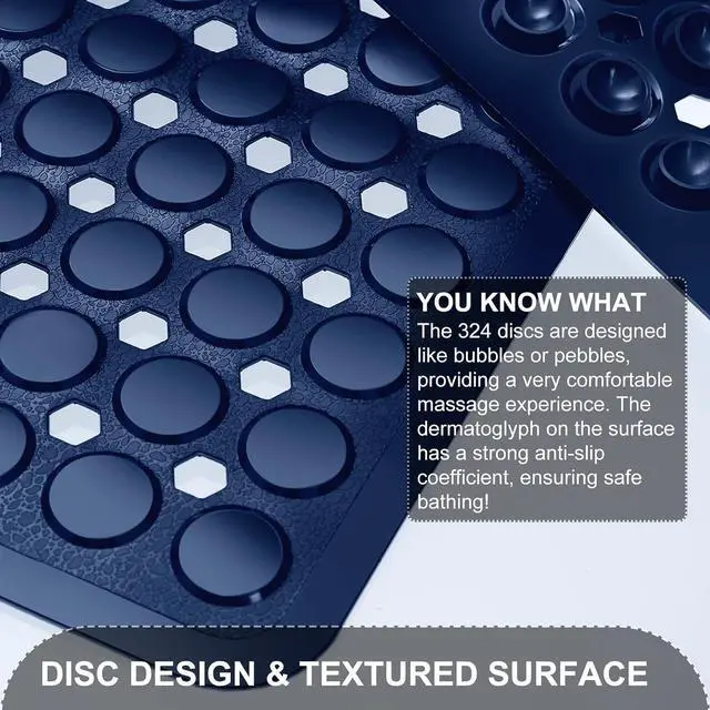 Alt view image 2 of 7 - TEESHLY Bath Mat for Tub & Shower, Non Slip Soft Bathmat with Suction Cups & Drain Holes, Machine Washable Bathtub Floor Liner Mats for Bathroom, 35x16 Inch, Navy Blue
