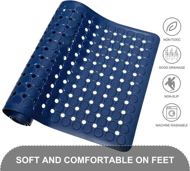 Alt view image 4 of 7 - TEESHLY Bath Mat for Tub & Shower, Non Slip Soft Bathmat with Suction Cups & Drain Holes, Machine Washable Bathtub Floor Liner Mats for Bathroom, 35x16 Inch, Navy Blue