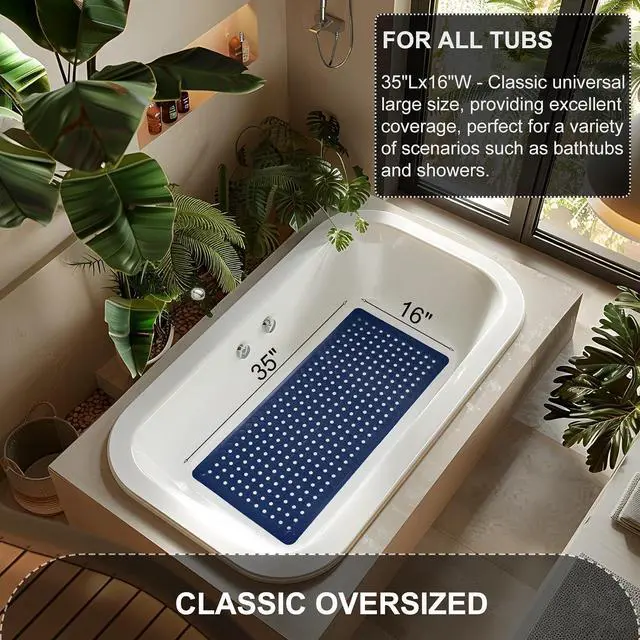 Alt view image 5 of 7 - TEESHLY Bath Mat for Tub & Shower, Non Slip Soft Bathmat with Suction Cups & Drain Holes, Machine Washable Bathtub Floor Liner Mats for Bathroom, 35x16 Inch, Navy Blue