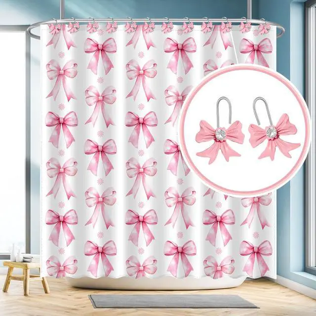 Alt view image 4 of 7 - Cute Bow Knot Shower Curtain Hooks Rings, Modern Home Decorativ Rust Resistant Hangers, 12PCS Shower Hooks for Bathroom Shower Rod, Bedroom, Living Room (Pink Bow)