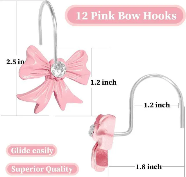Alt view image 5 of 7 - Cute Bow Knot Shower Curtain Hooks Rings, Modern Home Decorativ Rust Resistant Hangers, 12PCS Shower Hooks for Bathroom Shower Rod, Bedroom, Living Room (Pink Bow)