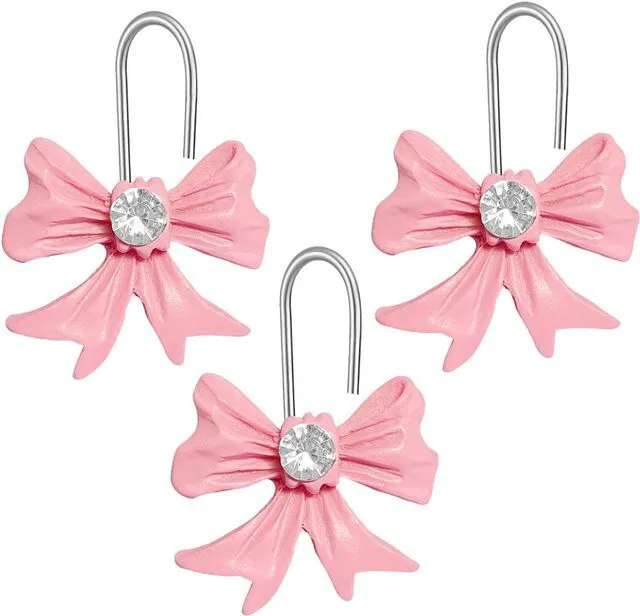 Alt view image 7 of 7 - Cute Bow Knot Shower Curtain Hooks Rings, Modern Home Decorativ Rust Resistant Hangers, 12PCS Shower Hooks for Bathroom Shower Rod, Bedroom, Living Room (Pink Bow)